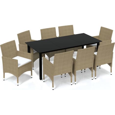 Maison Exclusive - Set Pranzo da Giardino 9 pz con Cuscini in Polyrattan Beige