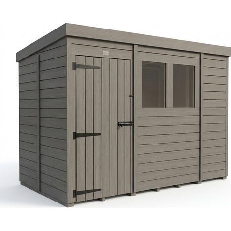 5ft x 9ft Composite Pent Garden Shed Single Door With Windows - Composite - L152 x W274 x H210 cm - Grey