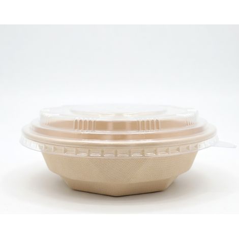 Bol kraft jetable 500 ml, forme diamant, couvercle en BOPS