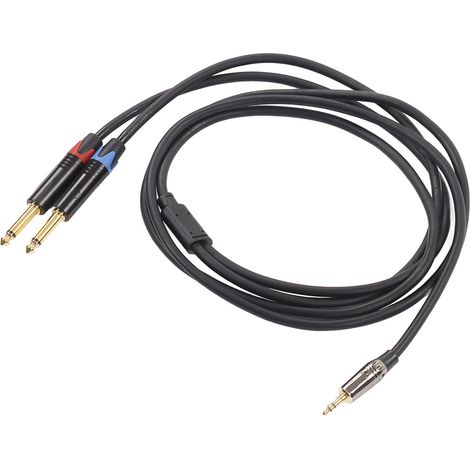 Câble audio 3.5mm mâle vers double jack 6.35mm TS pour table de mixage amplificateur 2 mètres (1/5)