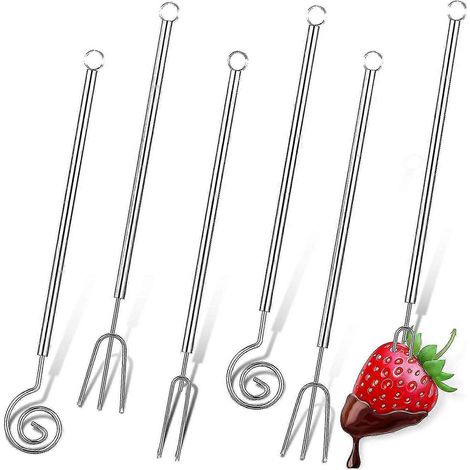 Ensemble de 6 pièces pour trempette au chocolat, avec fondant en acier inoxydable de 21 cm (8,3 pouces), compatible avec les moules à fondue et autres accessoires de pâtisserie. (1/5)