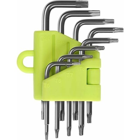 Clés Torx Coudée, Kit de 8 Pièces Clés Allen, Tournevis Etoile T5 T6 T7 T8 T9 T10 T15 T20, Ensembles de Clés Outillage à Main Hexagonales (1/5)