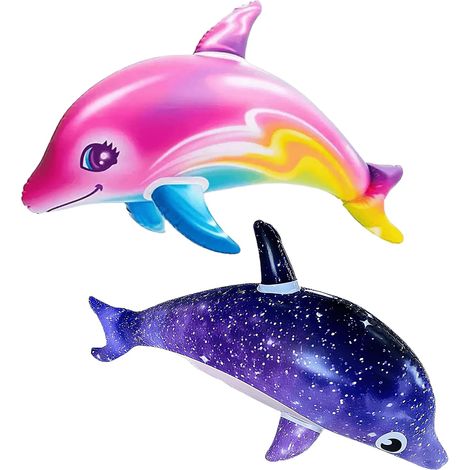 Lot de 2 jouets gonflables pour piscine de 90 cm (35,43 pouces) : dauphins gonflables, bouées dauphin flottantes, jouets aquatiques pour piscine, fêtes sur le thème de la plage hawaïenne, décorations (1/5)