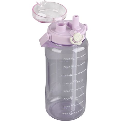Grande gourde 1500ml avec paille, gobelet extérieur plastique givré, bouteille sport portable anti-chute graduée violet (1/5)