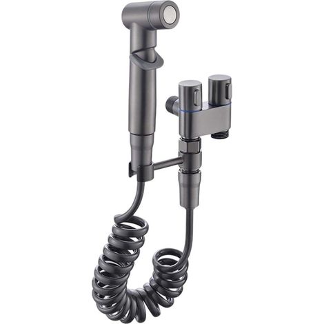 Doppelsteuerventil, 1-in-2-WC-Armaturenset, tragbarer Waschbeckenhahn, Doppelsteuerventil für Badezimmerbidet (grau) (1/5)