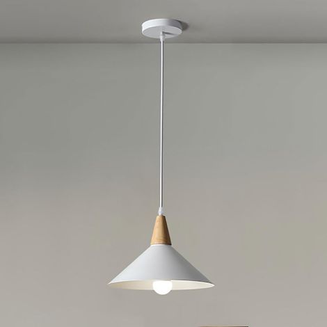 Suspension évasée, Lampe de Salle à Manger en Bois avec Abat-Jour en métal Blanc, luminaire décoratif pour îlot de Cuisine, Douilles E27, suspensions Modernes et Simples (1/5)