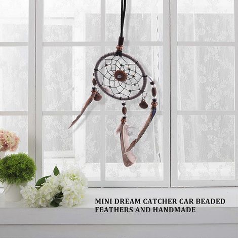 Mini attrape-rêves pour voiture, fait main avec des perles et des plumes naturelles. (1/3)
