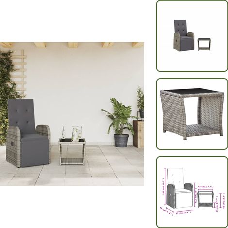 The Living Store Ensemble à manger de jardin et coussins 2 pcs gris rotin - Salon De Jardin - Set De Salon De Jardin - Meuble De Jardin - Table De Jardin - Chaise De Jardin