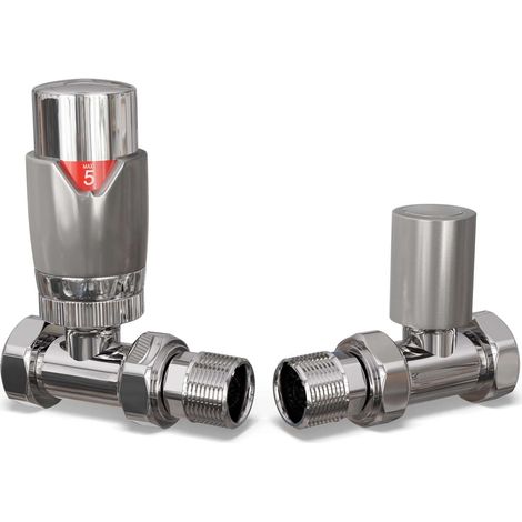 Talus Flair - Silver Thermostatic Radiator Valve & Lockshield Straight 15mm
