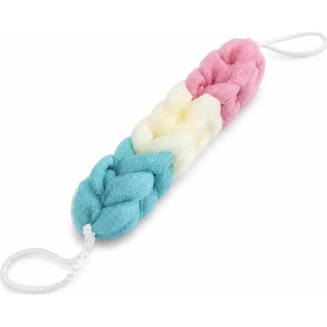 Gant lave-dos de bain, plastique PE, rose/blanc/bleu sarcelle (1/5)