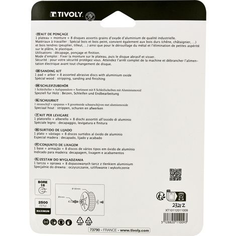 Tivoly • 9 Pezzi • Platorello Auto-Afferrante per Trapano e Montaggio • Gomma • Ø125mm • Asta Ø8mm • 8 Dischi Abrasivi