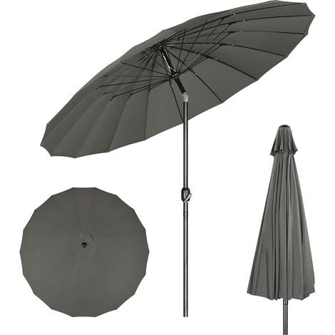 WOLTU Sombrilla de jardín con 18 varillas de fibra de vidrio, altura ajustable y cabezal inclinable, ø 257 cm, gris oscuro, para balcón, jardín y playa. (1/5)