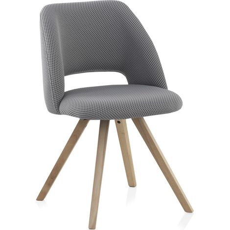 Lot de 4 chaises alvéolées rembourrées grises avec pieds en bois d'hévéa naturel (1/5)