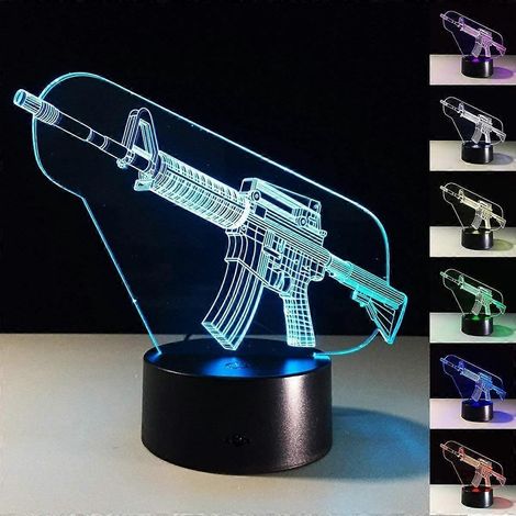 SCSYV Kreative Geschenke Pistolen-Nachttischlampe, 3D-Nachtlicht, Schreibtischlampe mit optischer Täuschung, 7 wechselnde Farben (1/5)