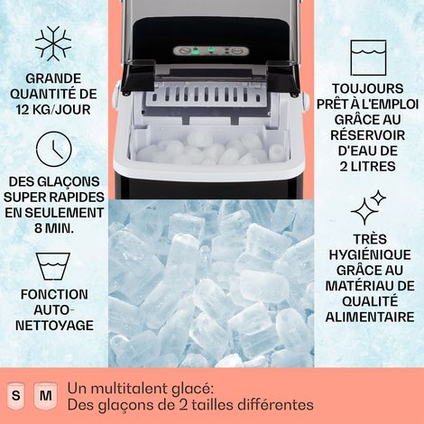 Klarstein Machine a Glacons pour la Maison, Capacité de 2L, Fabrique Rapidement Jusqu'à 12kg de Glacons, Machine a Glaces Petits et Grands Glaçons en Forme de Balles, Autonettoyante, Ice Maker (1/4)