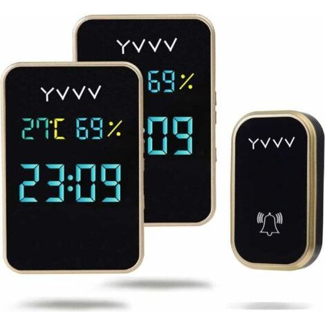 Campanello senza fili, impermeabile e senza batterie, dotato di sensore di temperatura e umidità e display dell'ora il set include 1 campanello impermeabile e 2 ricevitori da collegare alla presa di c
