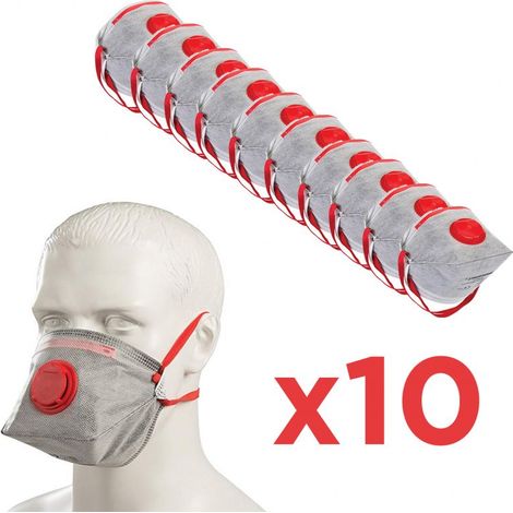 Pack 10 Masques FFP3 Mieux que FFP2 Pliable En 149 Avec Valve D'Expiration - Protection contre les poussières, fibres et brouillards aqueux non-toxiques (1/5)