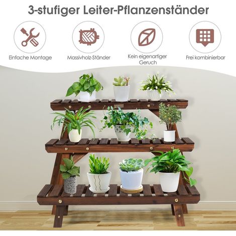 Support pour plantes en bois etagere dangle a 3 niveaux 3 pieces support a fleurs marron (1/5)