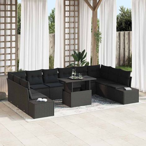 Conjunto de sofá de jardín 11 uds. Negro ratán sintético vidaXL (1/5)