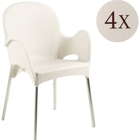 Silla de Exterior Raimund, 4 Sillas Apilables, Made in Italy, Con Reposabrazos, Beige