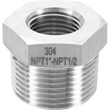 304 Inox Acier Réducteur Douille 1" NPT Mâle x 1/2" NPT Femelle (1/5)
