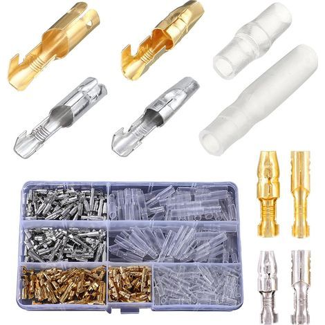 Messing Bullet Verbinder Set, 360 Stück 3,9 mm Bullet Terminal Stecker männlich und weiblich, Motorrad Elektrikanschluss, Rundstecker zum Crimpen mit Isolierhülsen
