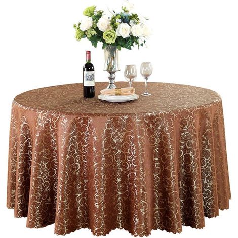 Nappe ronde en jacquard 220 cm Marron foncé, facile d'entretien, pour la maison et le restaurant