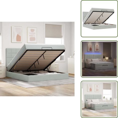 Cadre de lit ottoman et matelas gris clair 160x200cm velours - Lit Ottoman - Lits Ottomans - Cadre De Lit - Cadre De Lit Avec Rangement (1/5)