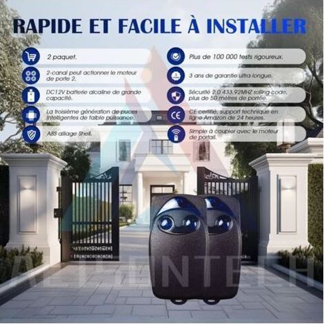 QORVA-Télécommande Flo2r-s 433,92 MHz à 2 boutons pour portes de garage électriques, compatible avec les télécommandes de porte de garage Nice. (1/3)
