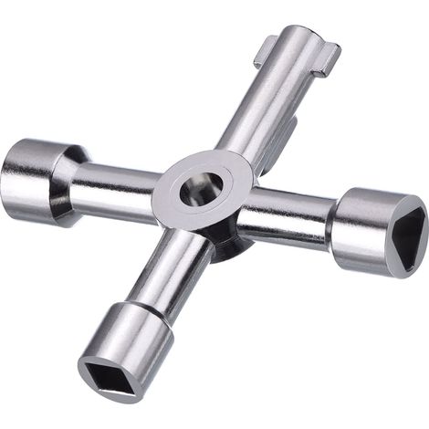 Clé multifonctionnelle d'utilitaires à 4 voies pour clé ouverte d'armoire de compteur de gaz d'eau électrique (argent) (1/5)