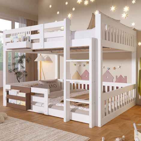 Lit superposé 140x200 cm – Lit enfant avec rangement, Lit Mezzanine 2 Place avec barrières de sécurité et échelle, sans matelas (1/5)
