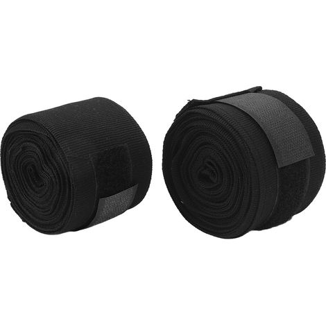 2 pièces Bandes de Boxe en Coton 5m, Séchage Rapide, Élastiques avec Système Crochet et Boucle pour Muay Thai, MMA, Entraînement (Noir) (1/5)