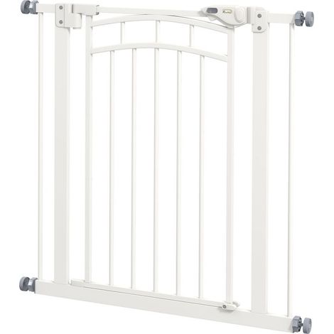 Barrière de sécurité pour chien barrière d\'escalier extensible double verrouillage 74-80 x 76 cm blanc (1/5)