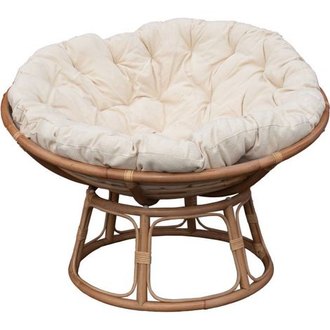 Made In Meubles – Fauteuil papasan inclinable en rotin – Coussin moelleux – Dimensions 83x100x100cm – Pour espaces de détente (1/5)