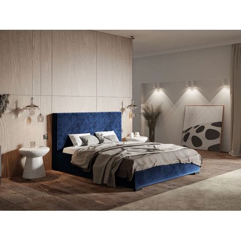 Lit rembourré avec rangement 120x200 velours bleu Toreto (1/5)