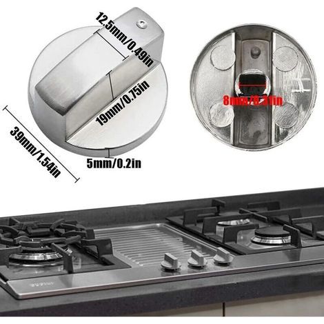 6 manopole universali in metallo per il controllo del gas, diametro 8 mm, per fornelli, cucine o piani cottura. (1/3)
