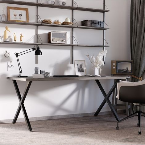 Lot de 2 pieds de table en X en acier noir, 72 cm, pour table à manger et bureau, OKWISH (1/5)