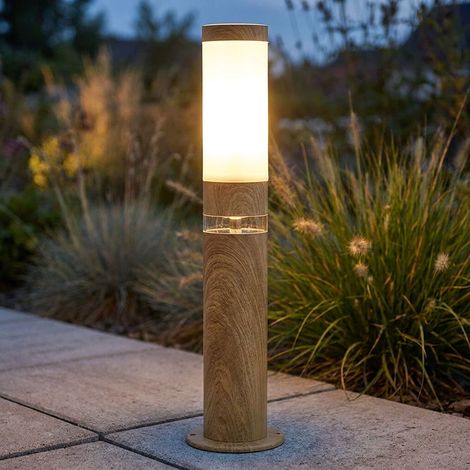 Standleuchte Sockelleuchte Außen rund Sockellampe Aussenbereich Edelstahl Terrassen, Holz Optik mit Deko LED, 1x E27, DxH 11,7 x 50 cm (1/5)