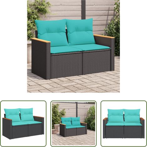 Gartenmöbel - Gartensofa mit Kissen 2-Sitzer Schwarz Poly Rattan (1/5)