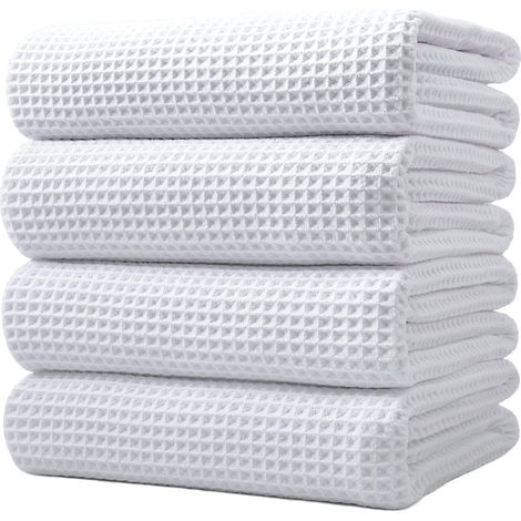 - 430 GSM Lot de 4 Serviettes de Bain en Microfibres - sèche Rapidement/ne Peluche Pas - Tissu alvéolé - 152,4 x 76,2 cm