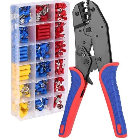 pince a sertir cosse electrique Kit Pinces D'outils de Sertissage 0,5-6mm²/22-10 AWG pince a sertir electrique avec 400 Connecteurs à Sertir Isolés Pince à Cosse de Câble Pince Auto-Réglable (1/5)