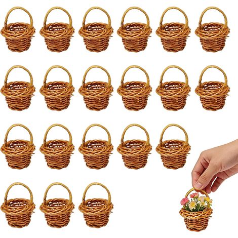 Pièces Petit Panier Osier - Panier En Osier Avec Anse - Paniers Miniatures Tressés, Convient Pour La Décoration De Fête, La Décoration De Table De Mariage, La Décoration Artisanale (1/5)