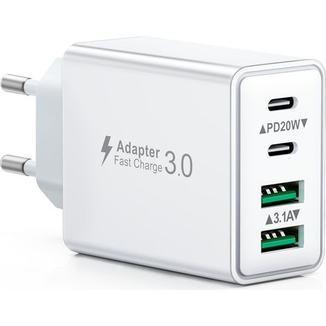 Chargeur USB C, 40W 4 Port Prise Chargeur Rapide USB C, Multiple Secteur Double PD+QC 3.1A Type C Adaptateur pour 17 16 15 14 13 12 11 Pro Max X XS XR 8 7 6S Plus Mini SE, iPad (1/5)