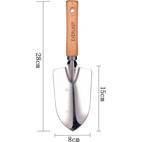 royaluxe -Bois manche en acier inoxydable jardinage transplantation pelle planter des fleurs semis pelle en fer outils de jardinage pelle de jardin pelle à fleurs en acier inoxydable (1/3)