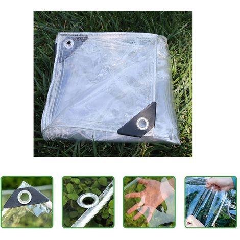 Telo impermeabile trasparente in PVC con occhielli, impermeabile, con bordi rinforzati, per aree barbecue e ombreggiatura da giardino (3m x 3m) (1/5)