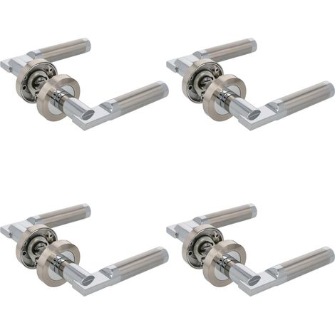 Lot de 4 ensembles de poignées de porte avec rosace - Modèle RUMI - Ø52 mm - Carré de 8 mm - Poignée au design élégant et épuré - Aluminium nickel brossé (1/5)