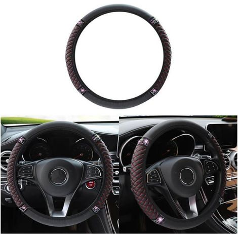 Housse De Volant Respirante Universelle, Housse De Volant De Voiture Sans Anneau Intérieur En Cuir Brodé, Caches De Volant En Cuir