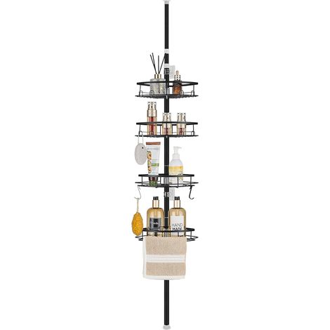 1 - Étagère Douche Télescopique - Accessoire Salle de Bain - 4 Paniers d&39Angle Réglables - Installation Sans Perçage Hauteur Ajustable 85-325cm Noir (1/5)