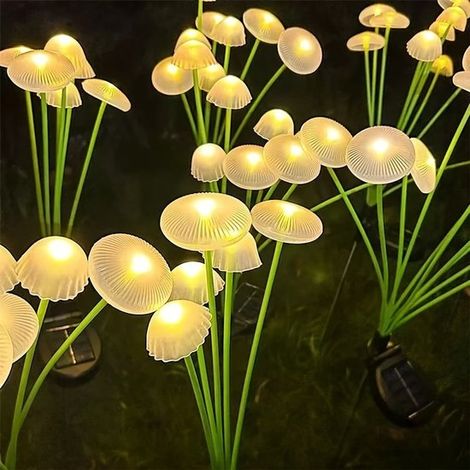 Lámpara solar con forma de seta medusa - 8 LED - 10 cm - Luz blanca cálida (1/5)