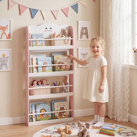 Bibliothèque murale enfant rangement livre 4 niveaux barbe papa 60x12x108 cm rose, bibliothèque (1/5)